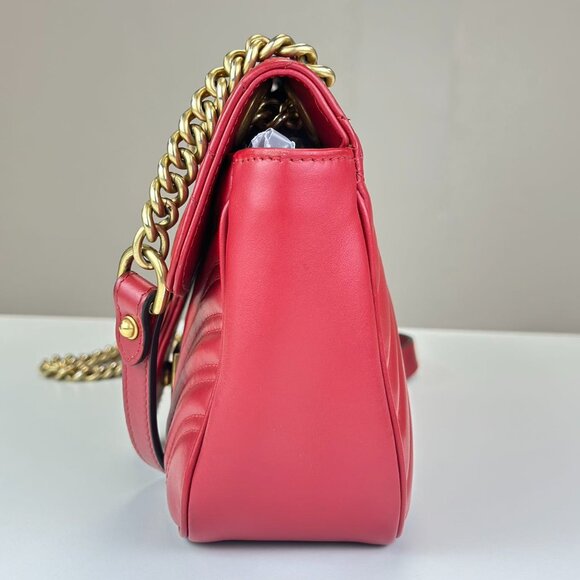 Gucci Red Leather Medium Marmont Shoulder Bag Crossbody - Picture 2 of 8